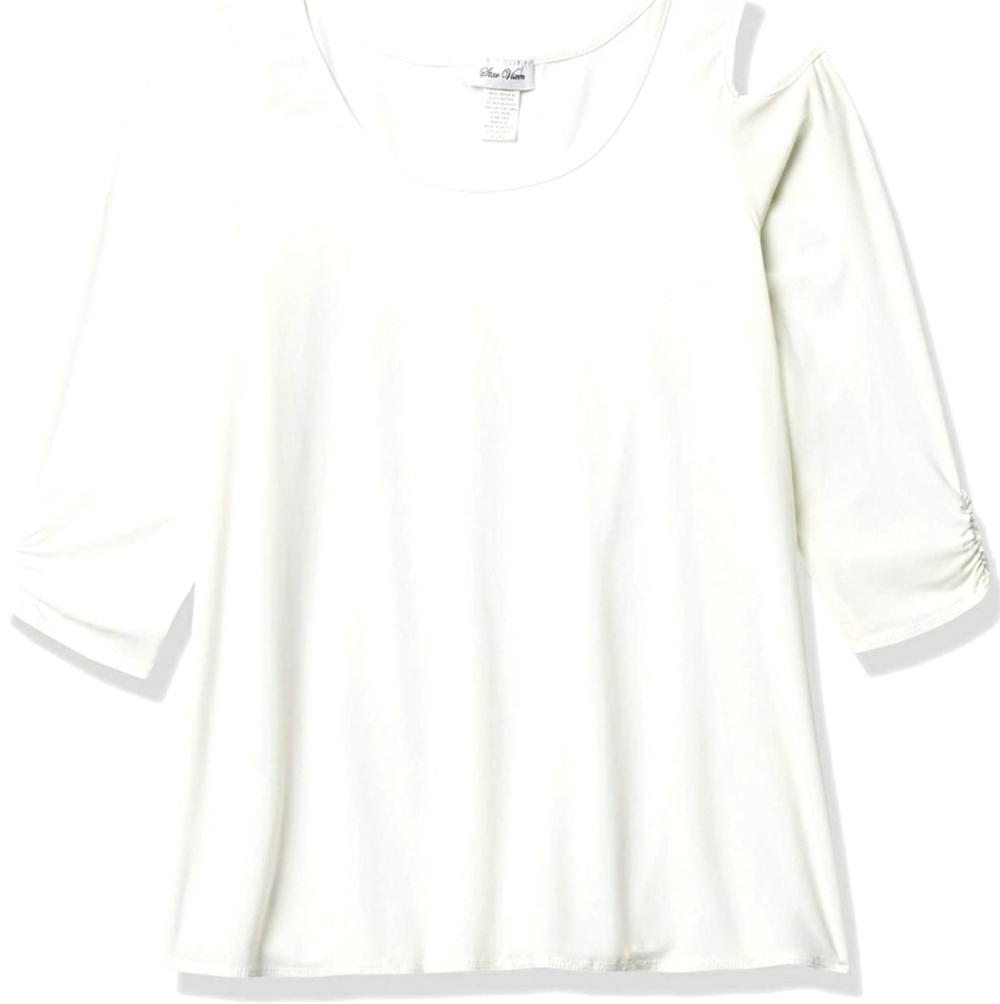 Women's Petite 3/4 Sleeve Cutout Cold Shoulder Top